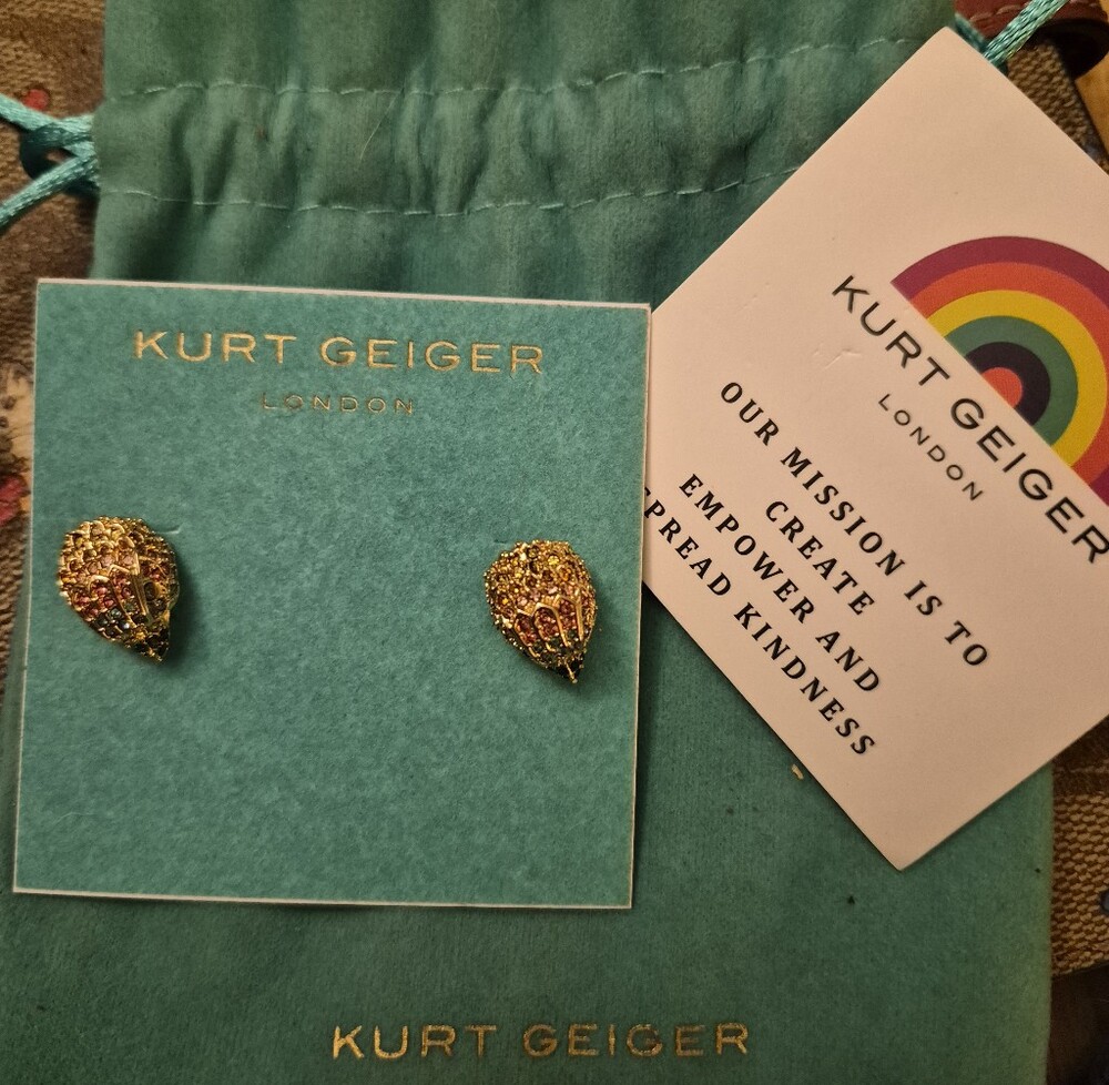 KURT GEIGER 🦅 EAGLE HEAD STUD 🦅 RAINBOW CZ Earrings $68 R 🎁 GIFT BAG NWT